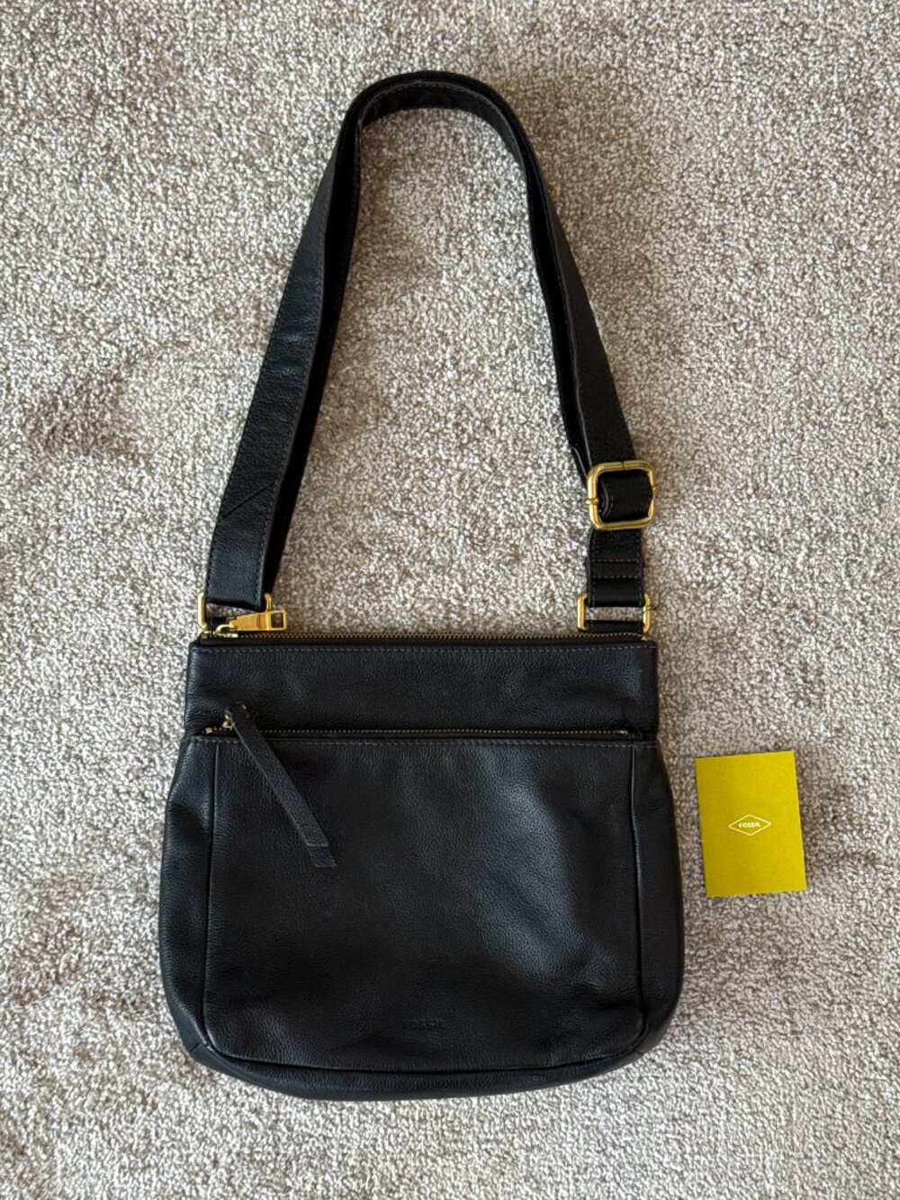 Fossil Black Leather Purse Shoulder Cross Body with adjustable strap